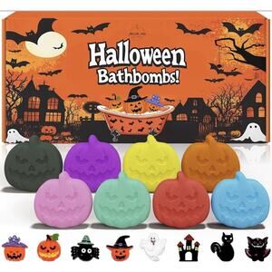 Halloween Bath Bombs for Kids with Surprise Toys Inside 8 Pack Pumpkin Spooky Fi